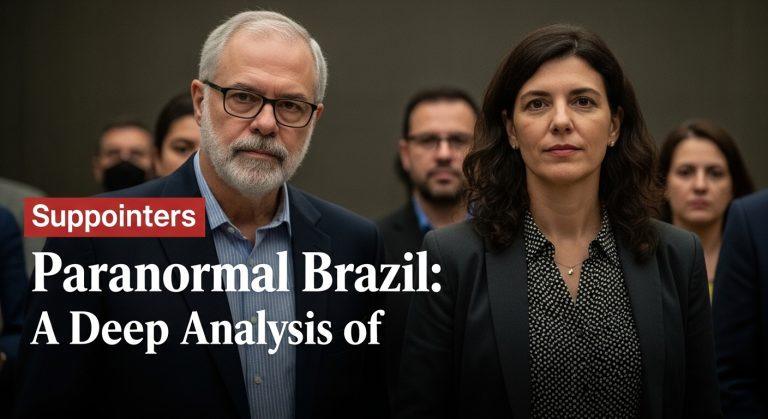 Mysterious Brazilian landscape with folklore elements and a group of figures at dusk.