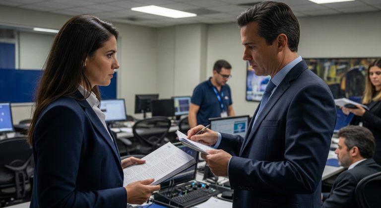 Dusk over a Brazilian city with faint spectral shadows and fog, symbolizing Left Paranormal Brazil.