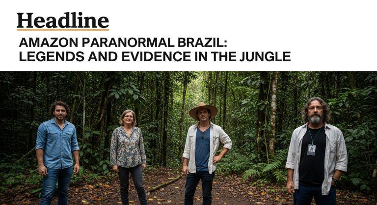 Dusk over the Brazilian Amazon river with lantern-lit village discussing legends.