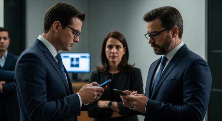 Dusk over a Brazilian city with digital forensic imagery and subtle paranormal silhouettes.